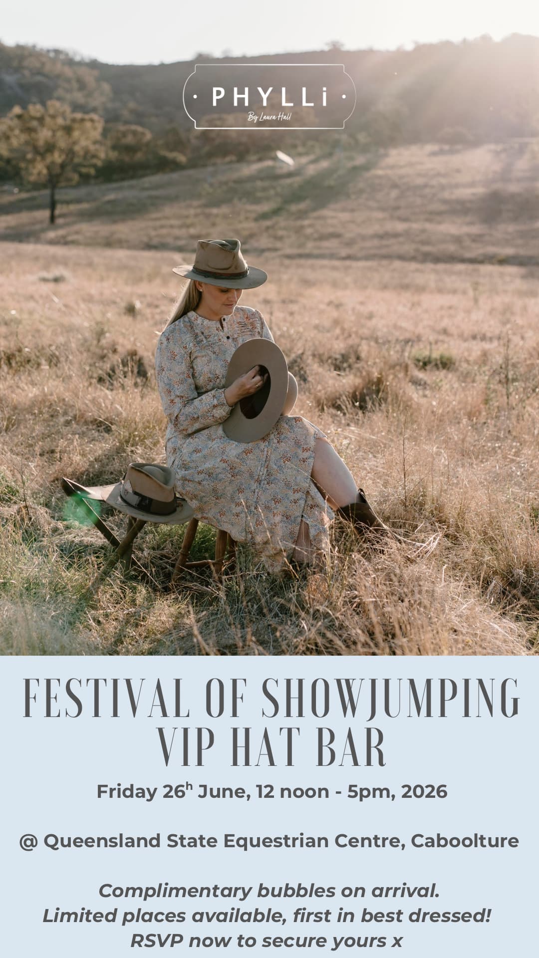 Festival of Showumping VIP Hat Bar event graphic, Queensland State Equestrian Centre Caboolture, Friday 26 June 2026.