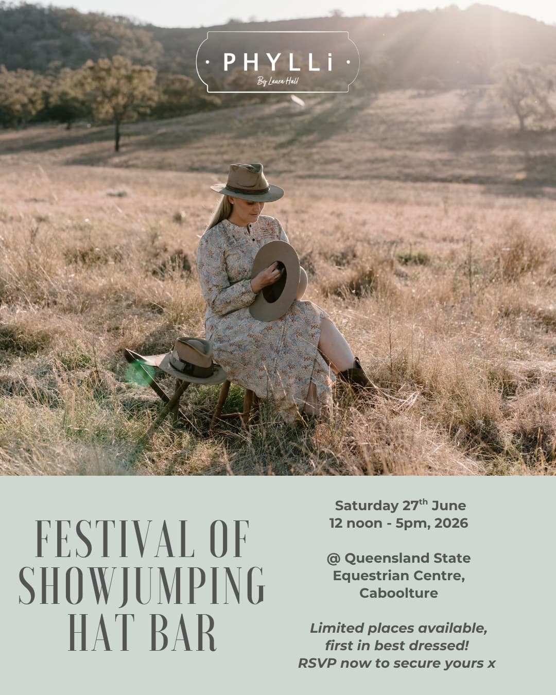 Festival of Showumping Hat Bar event graphic, Queensland State Equestrian Centre Caboolture, Saturday 27 June 2026.